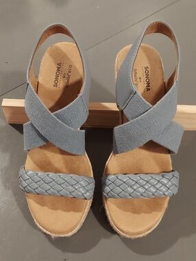 Sonoma Light Blue Braided & Crossover Strap Wedge Sandals